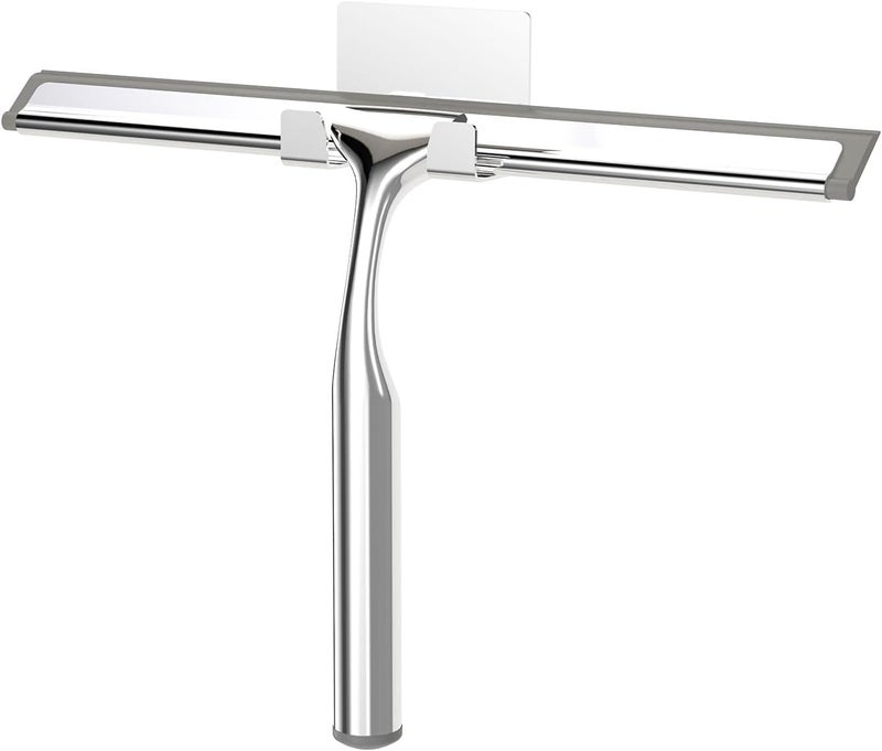 APLOP Shower Squeegee for Glass Doors, Stainless Steel Shower Squeegee for Bathroom, Window and Tiles, All-Purpose Squeegee with Adhesive Hook-10”, Chrome - Image 1